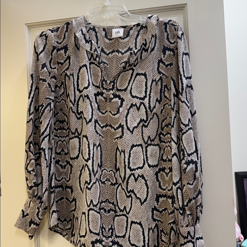CAbi Black and Cream Patterned Blouse